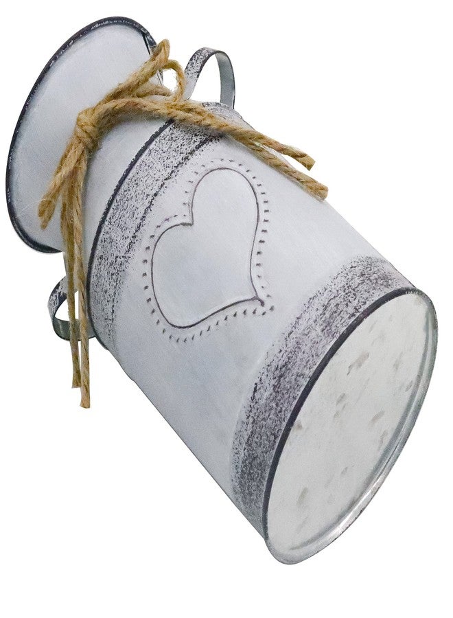 Soyizom Shabby Chic Milk Can with Heart-Shaped and Rope Design French Farmhouse Wedding Decor Vase Metal Flowers Pitcher Vases Galvanized Can Tin Pot Rustic Bucket Primitive Jug for Decorative Holder - Image 3